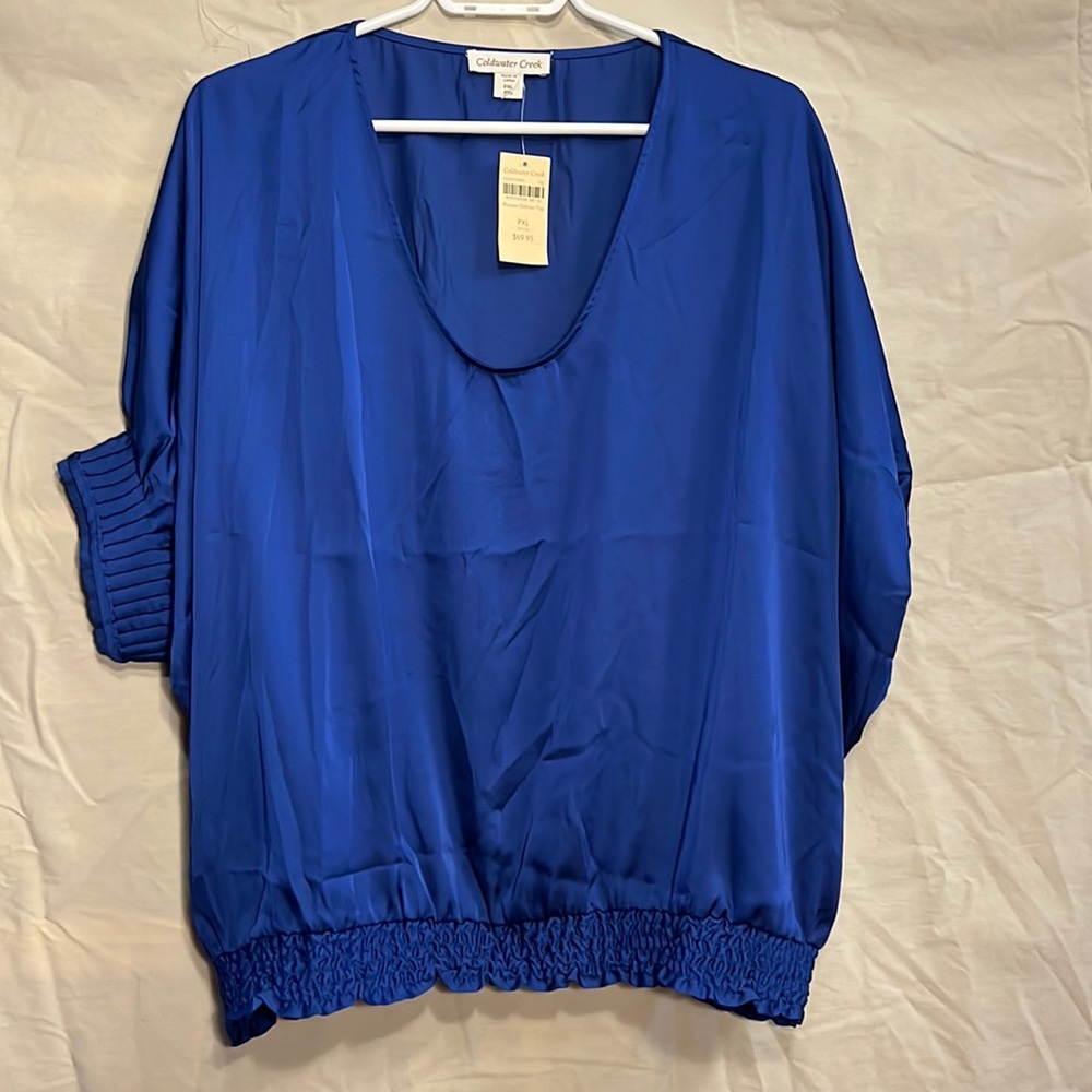 NWT Coldwater Creek Royal Electric Blue Blouson Dolman Top Blouse PXL